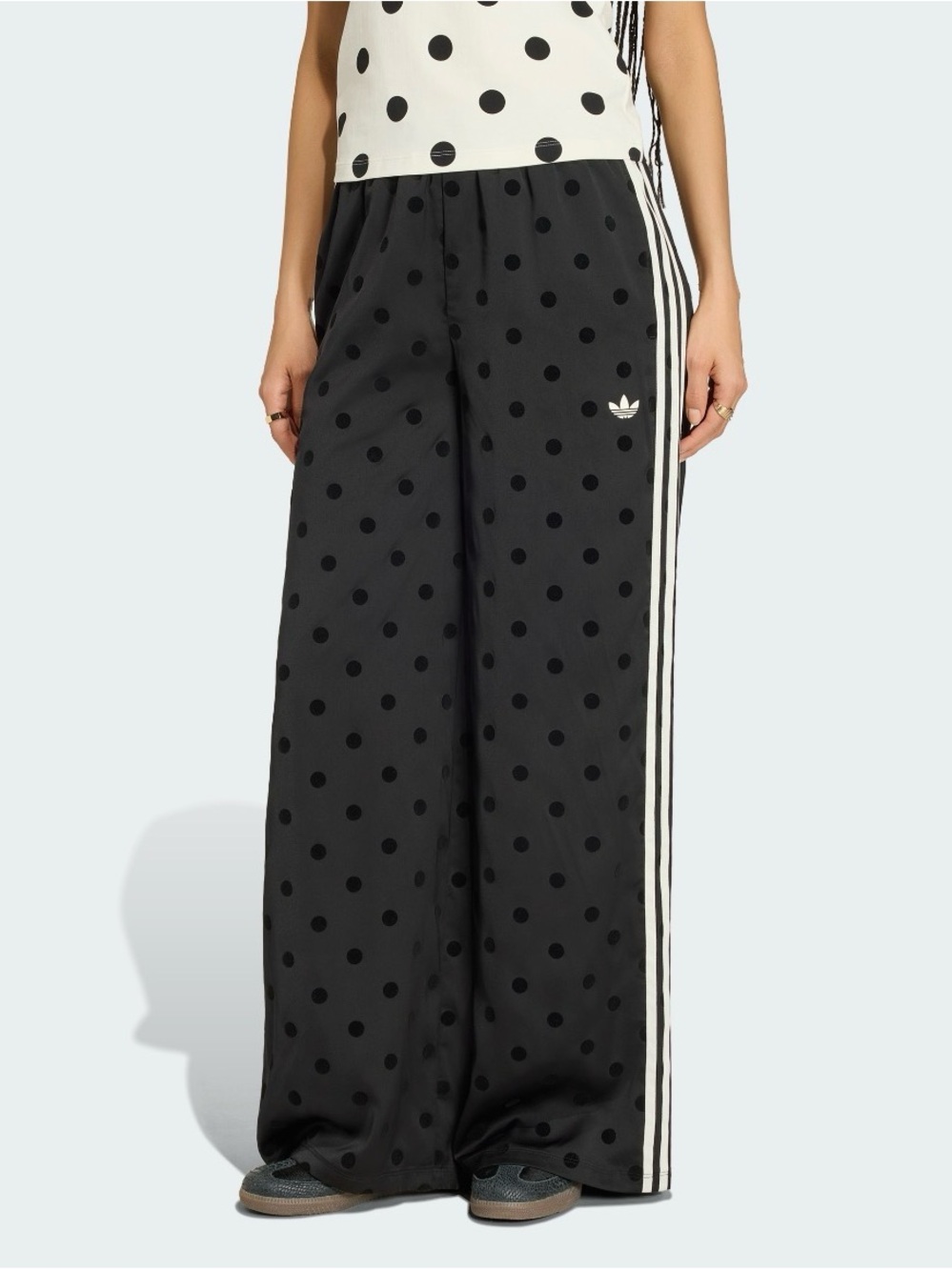 Adidas Originals Satin Polka Dots Wide Leg Pants Black/Black XL NWT